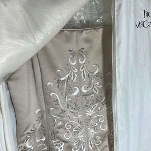 Jessica McClintock beige strapless long formal dress. With Cham